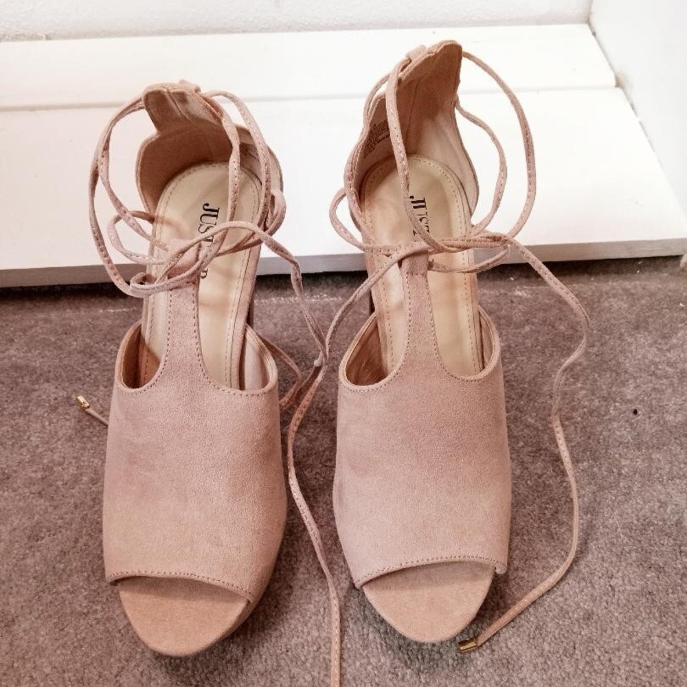 JustFab Women's Beige Lace-Up Heels